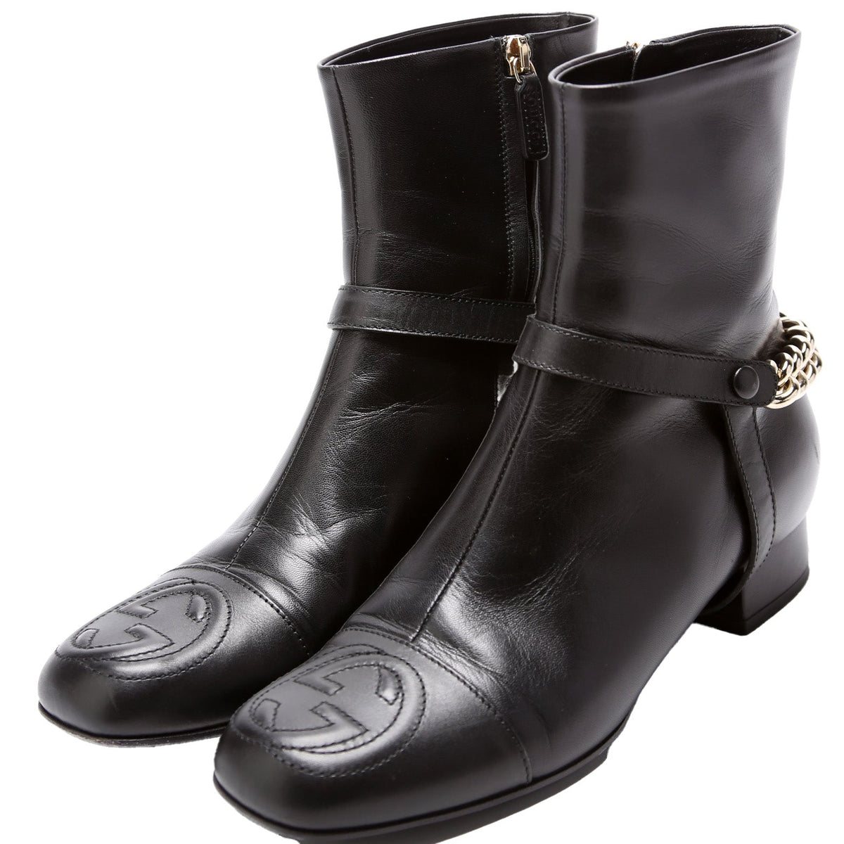 Interlocking GG Moto Chain Booties Size