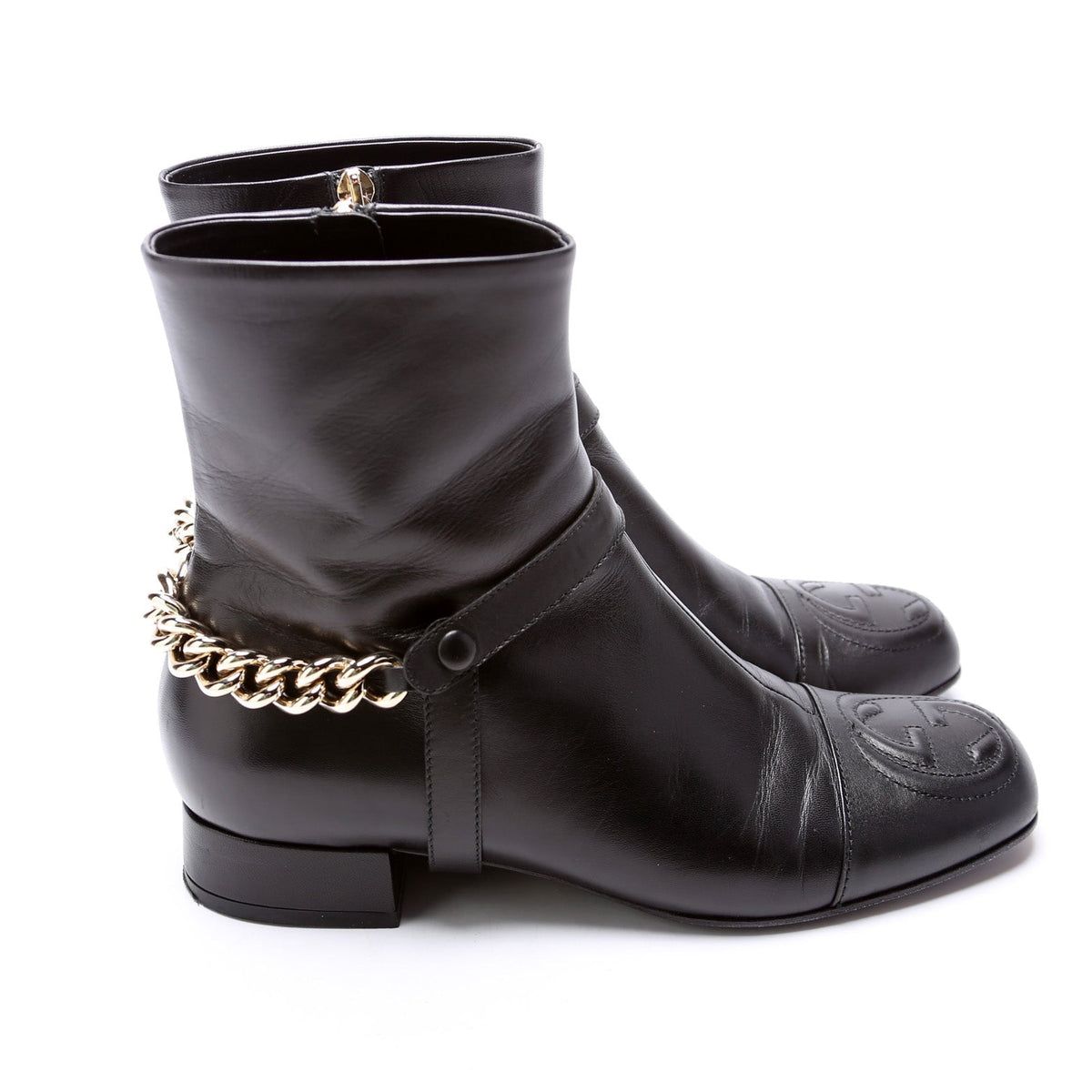 Interlocking GG Moto Chain Booties Size