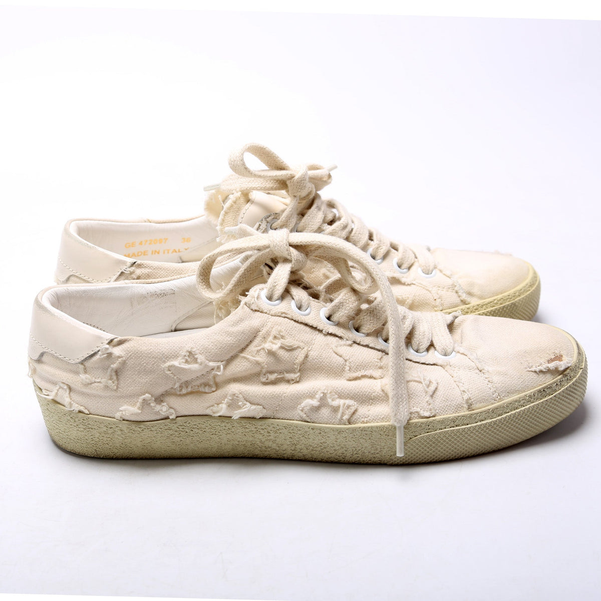 Canvas Lace Up Distressed Sneakers Size
