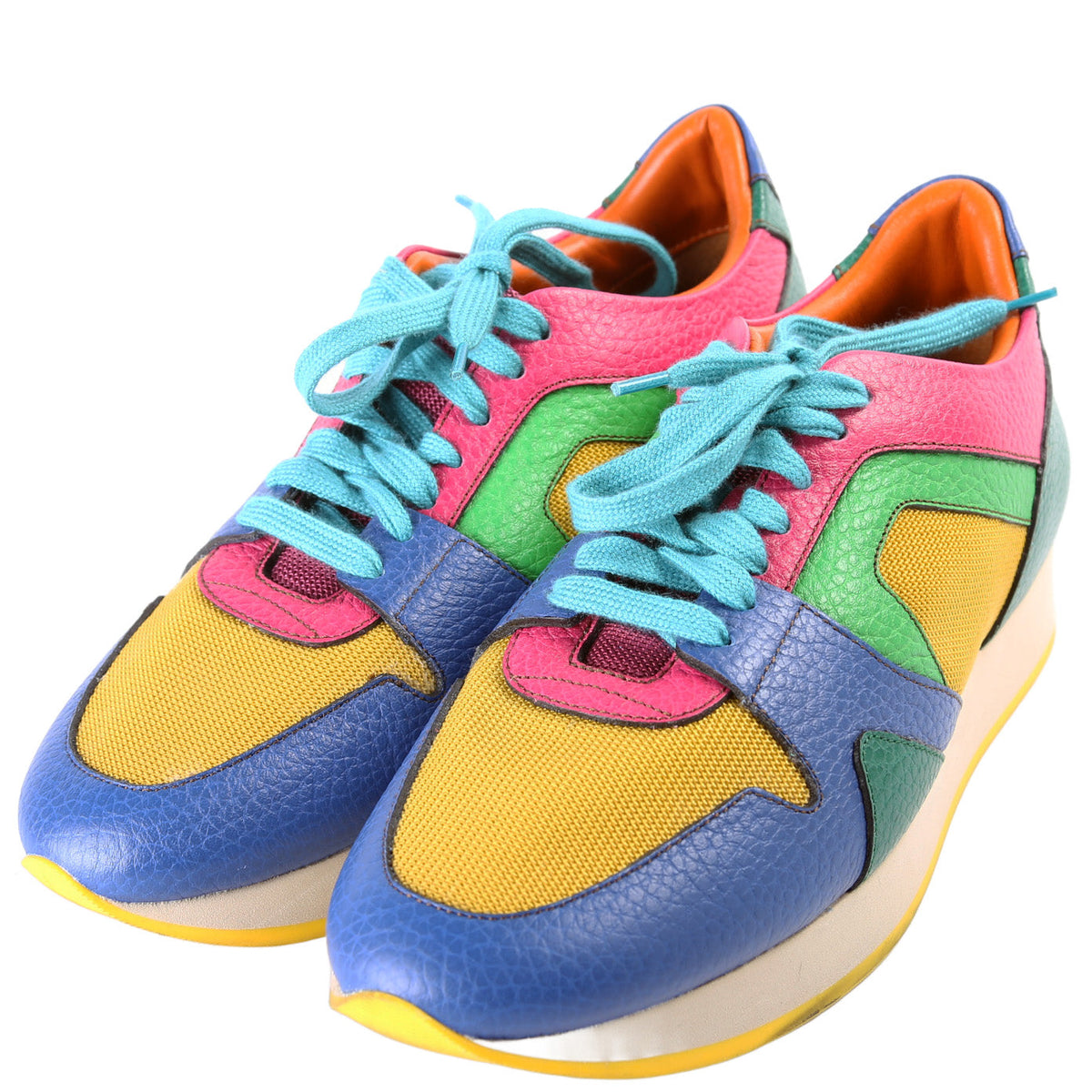 Colorblock Leather Sneakers Size 38