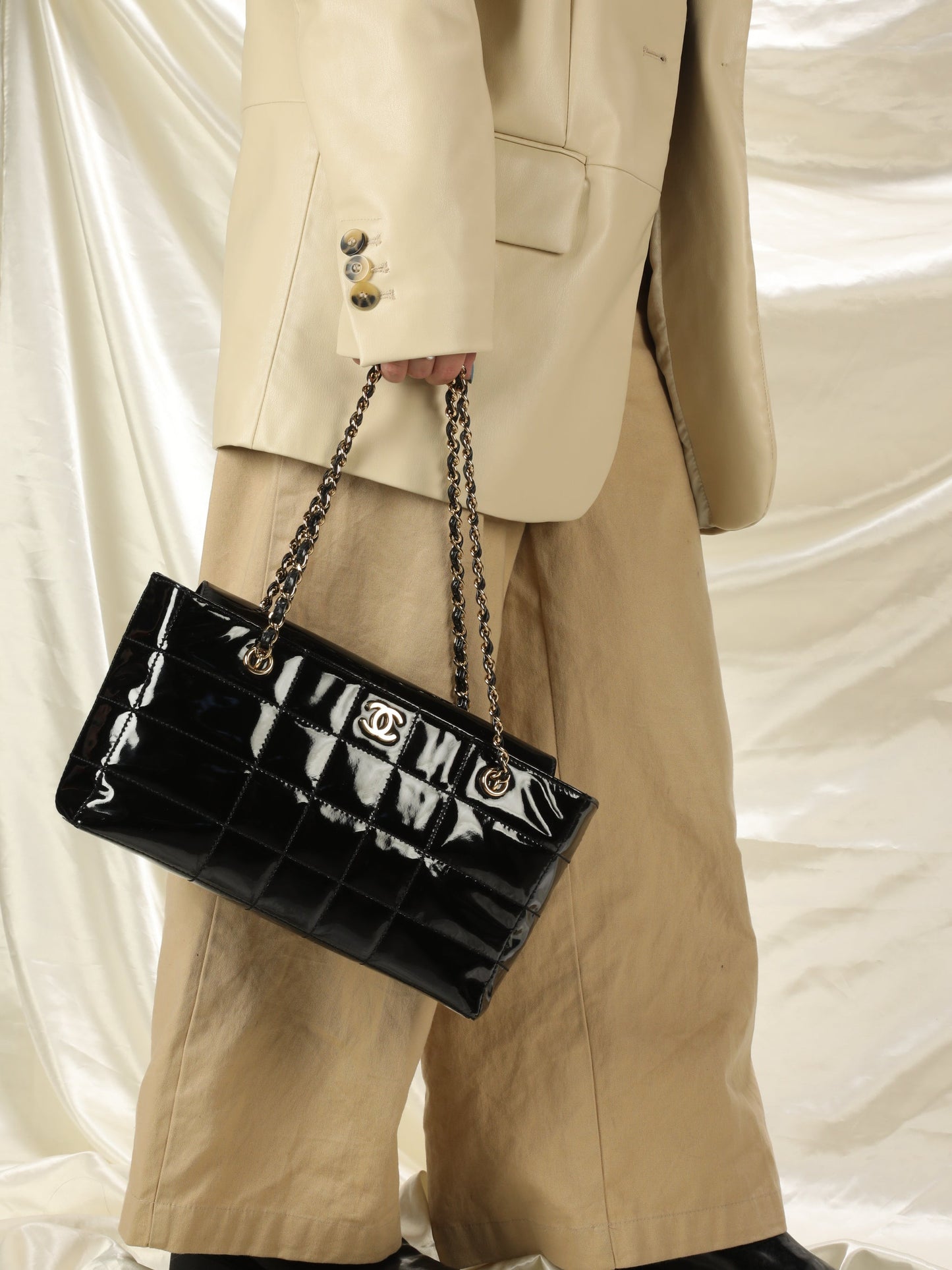 Chanel Patent Square Quilted Chain Tote