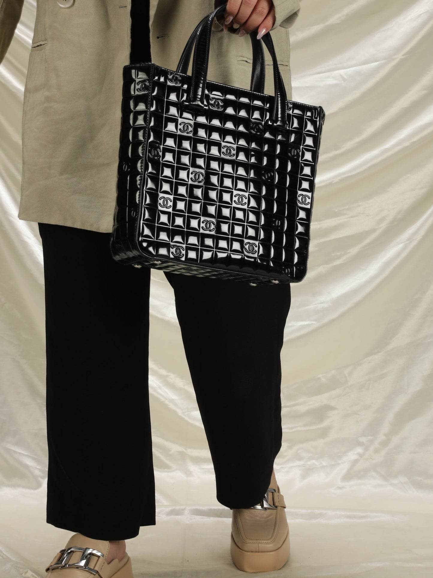 Chanel Patent Chocolate Bar Tote