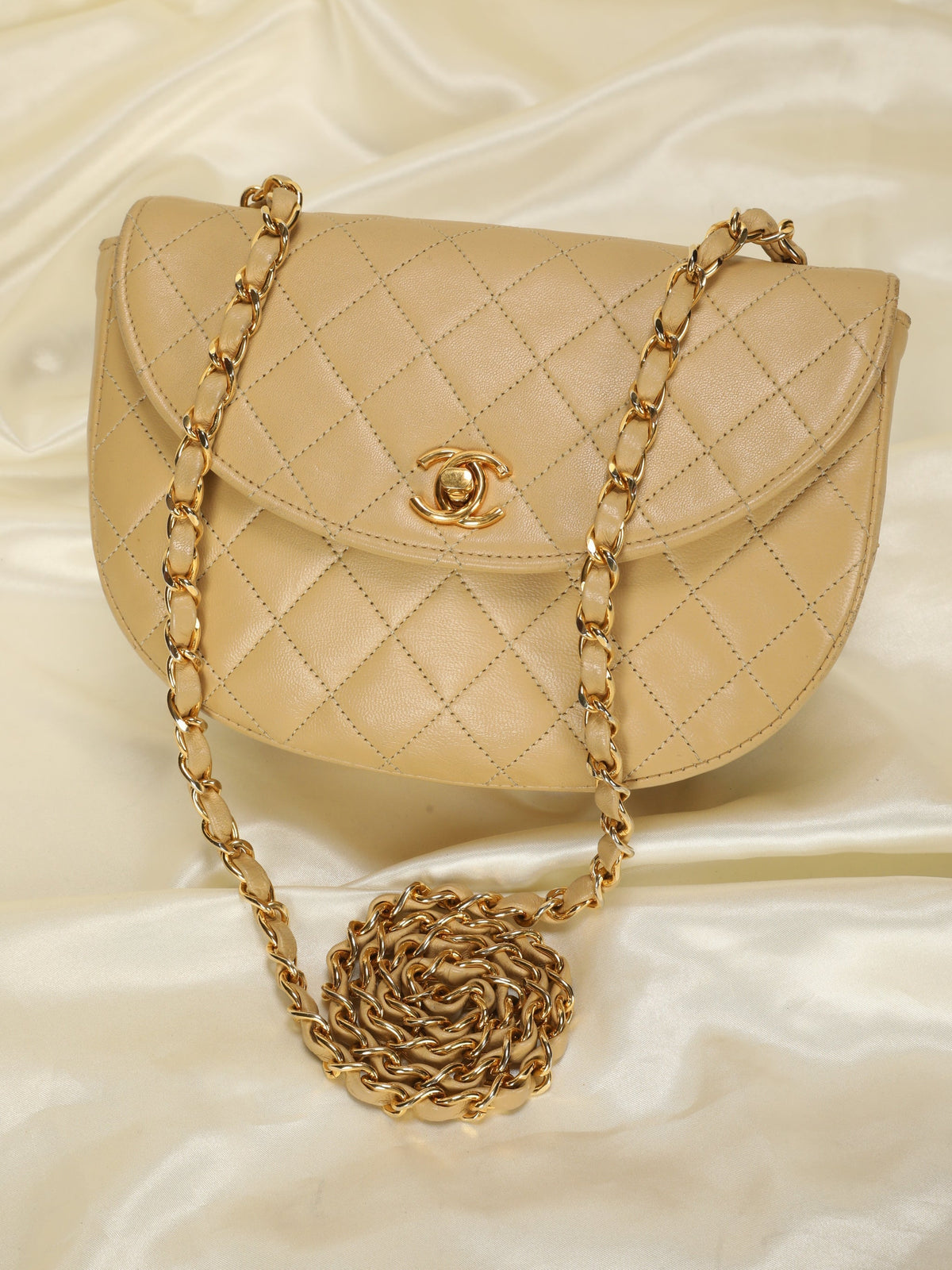 Chanel Round Beige Quilted Turnlock