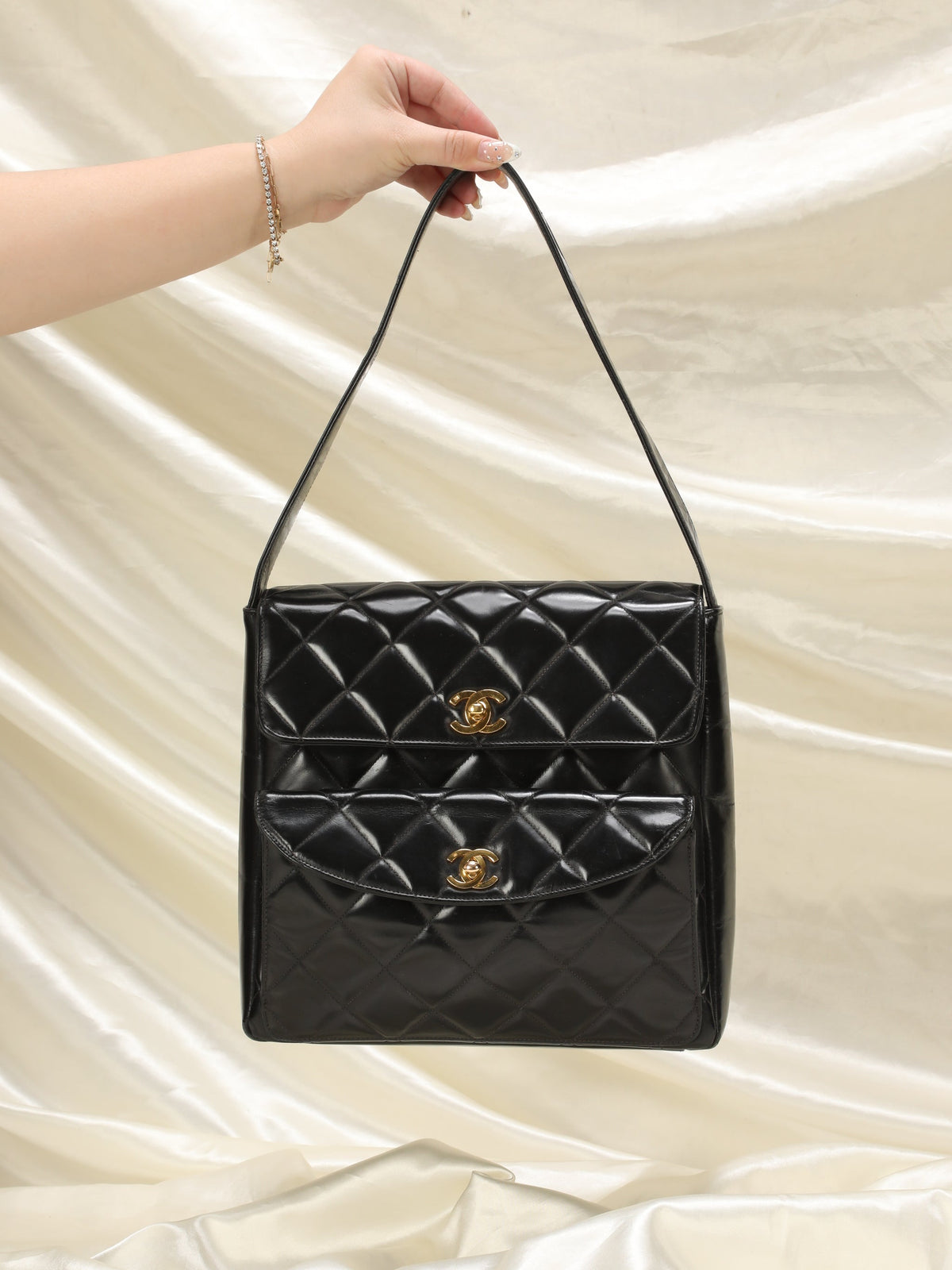 Chanel Patent Double Turnlock Flap Bag