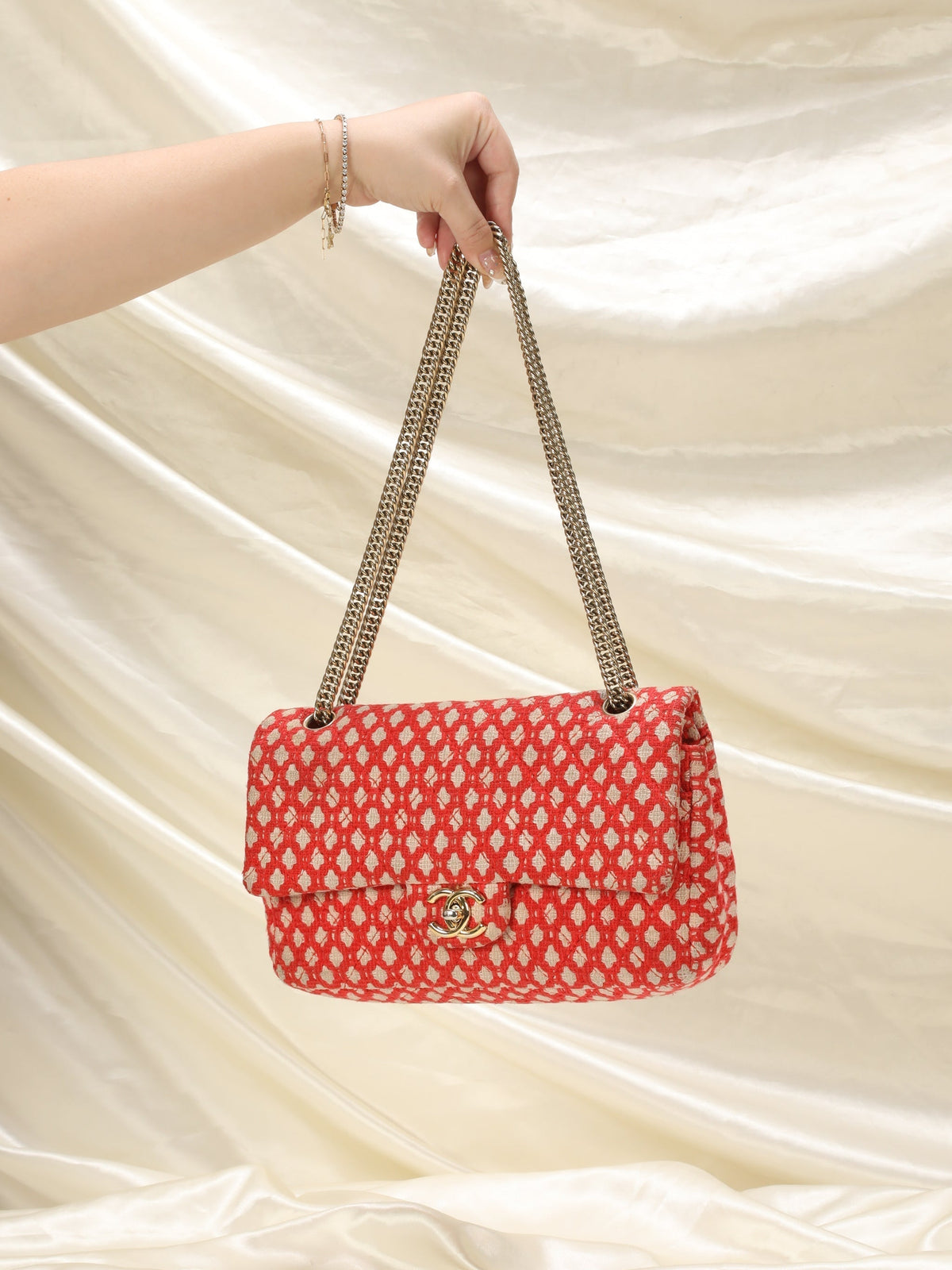 Chanel Red Tweed Double Flap Bag