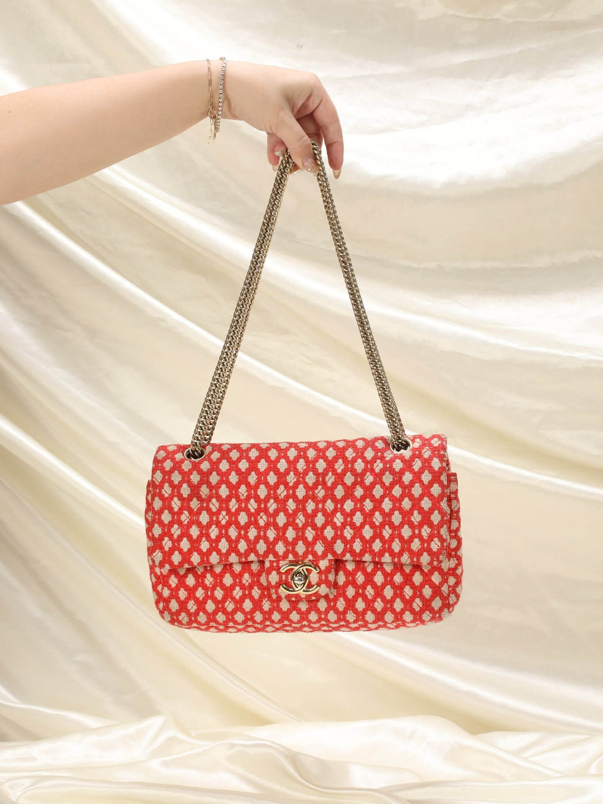 Chanel Red Tweed Double Flap Bag