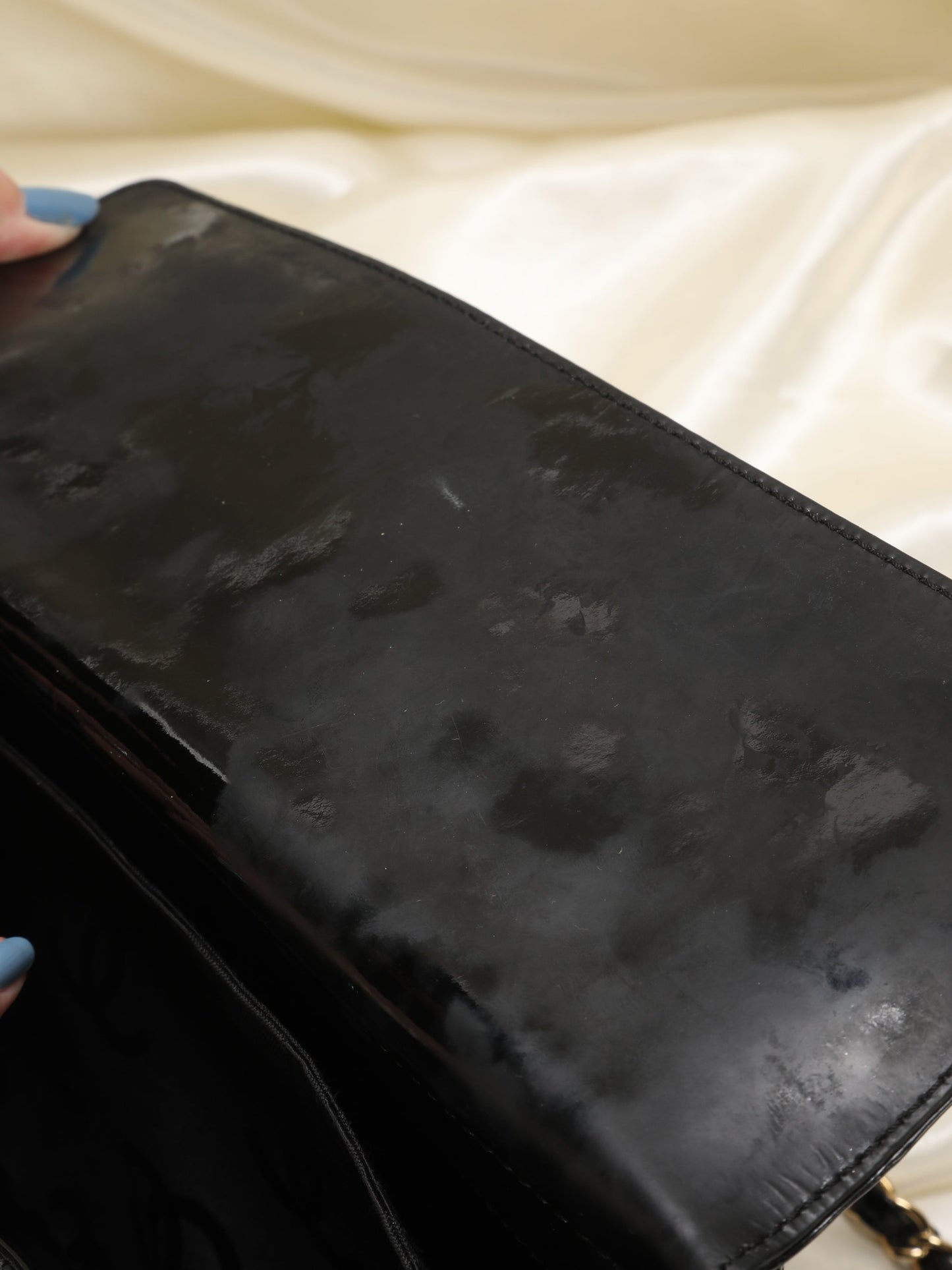 Chanel Patent Square Quilted Chain Tote