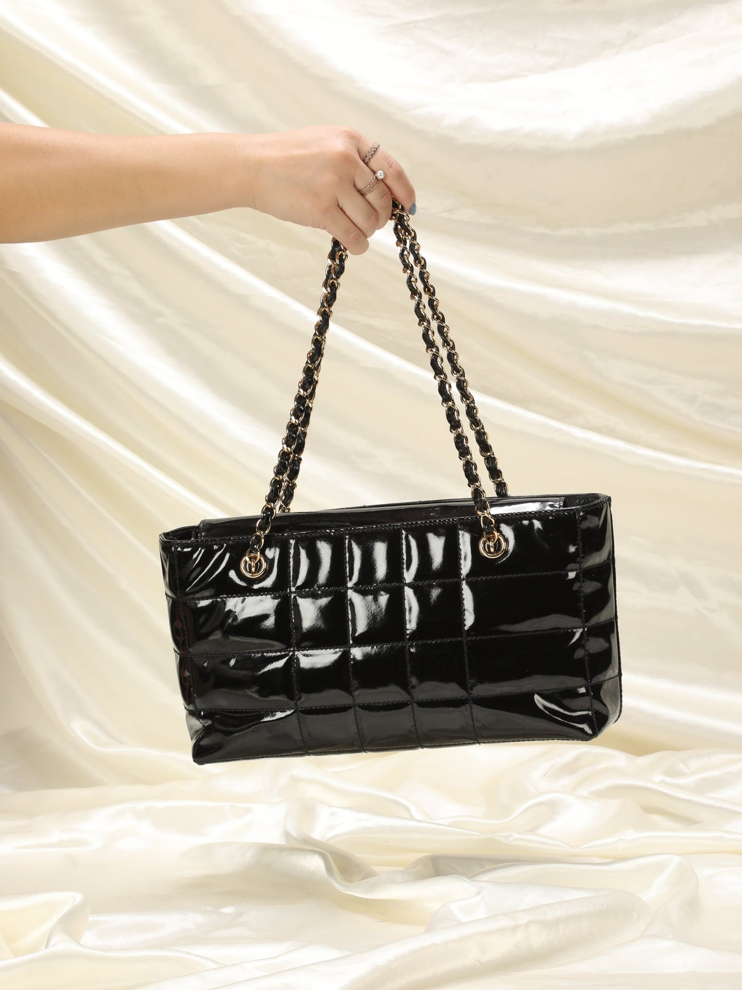 Chanel Patent Square Quilted Chain Tote