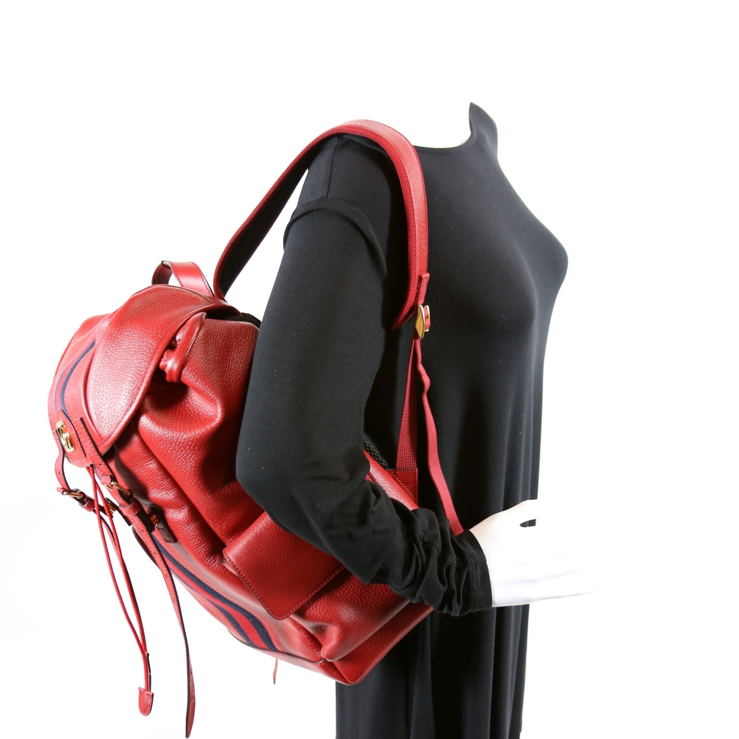 Ophidia Leather Double Buckle Backpack Medium