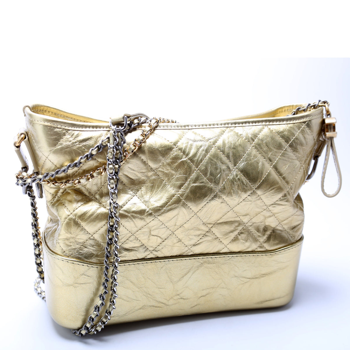 Gabrielle Hobo Medium Aged Metallic Calfskin