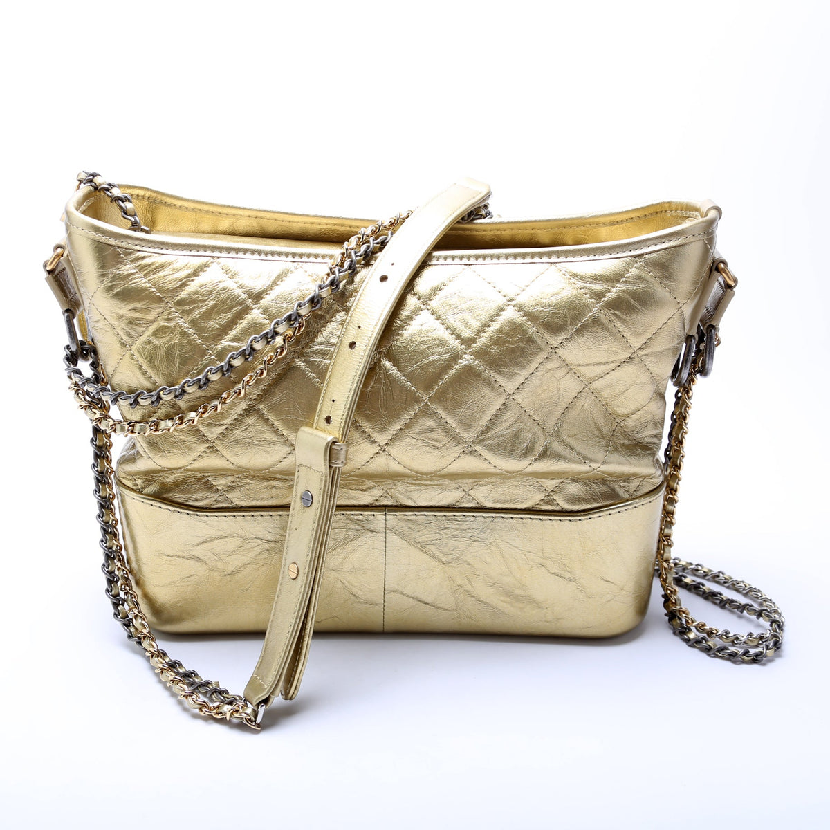 Gabrielle Hobo Medium Aged Metallic Calfskin