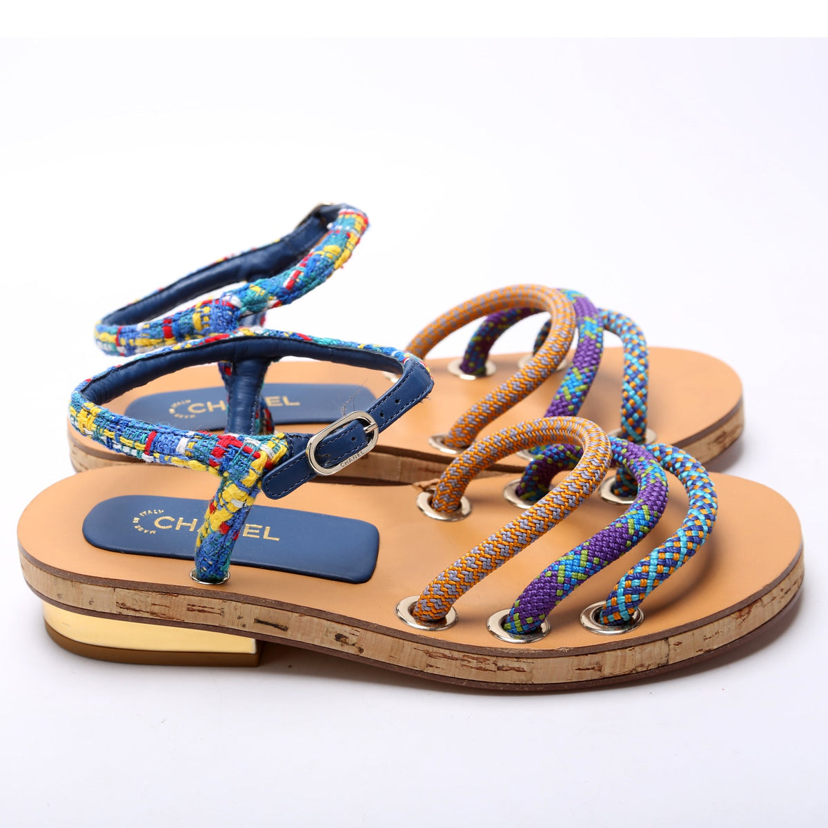 Tweed Ankle Strap Sandals Size 36.5