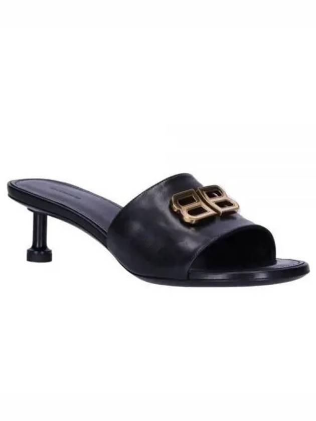 Luxury Balenciaga  BB Leather Slipper Heels Black
