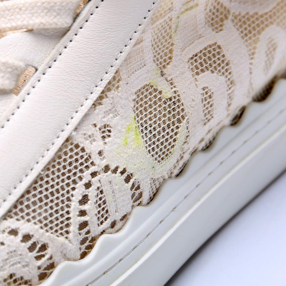 Lauren Lace Hightop Sneakers Size 39 Cream