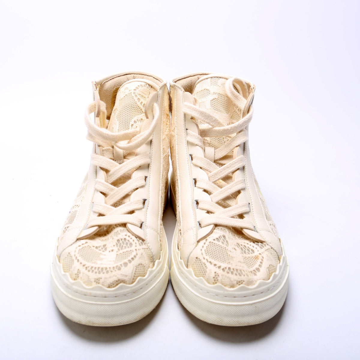 Lauren Lace Hightop Sneakers Size 39 Cream