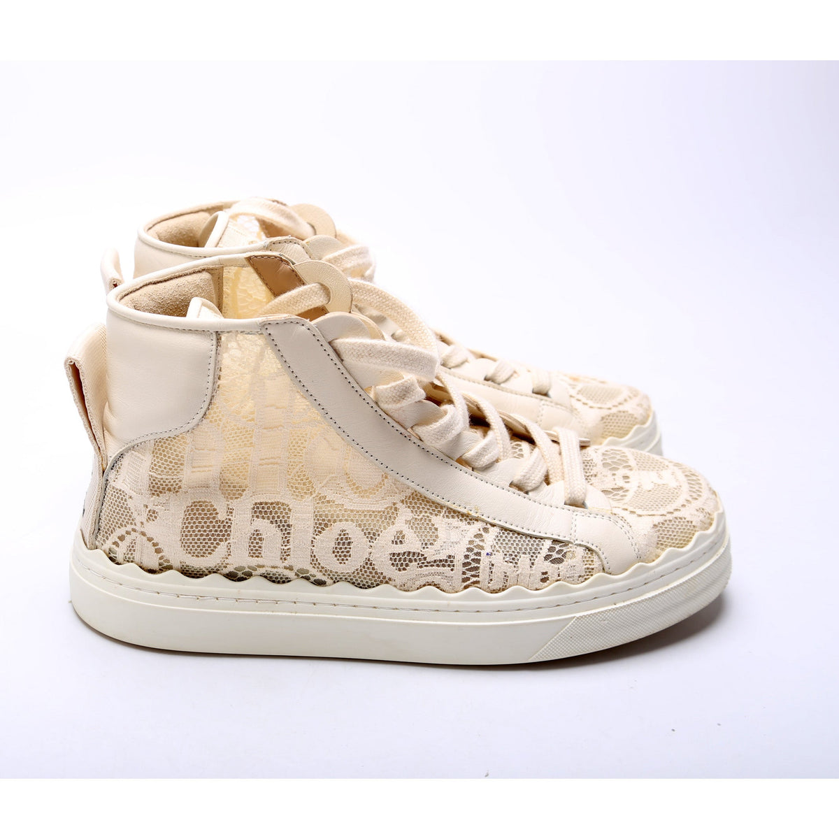 Lauren Lace Hightop Sneakers Size 39 Cream