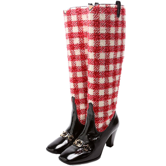 Gucci Horsebit Plaid Knee High Boots Size .