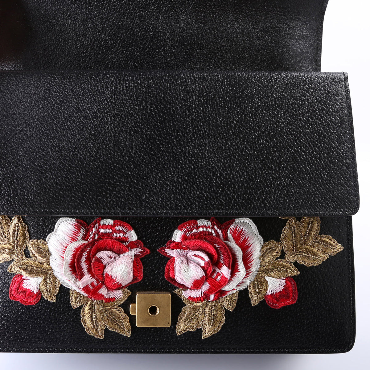Dionysus Leather Floral Embroidered Shoulder Medium