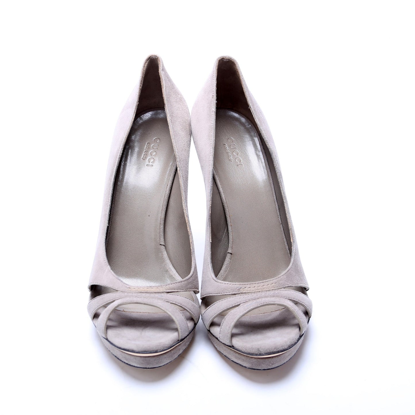 Gucci Bamboo Accent Peep Toe Suede Pumps Size .