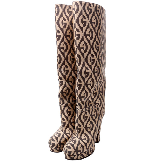 Gucci G Rhombus Fabric Platform Boots Size