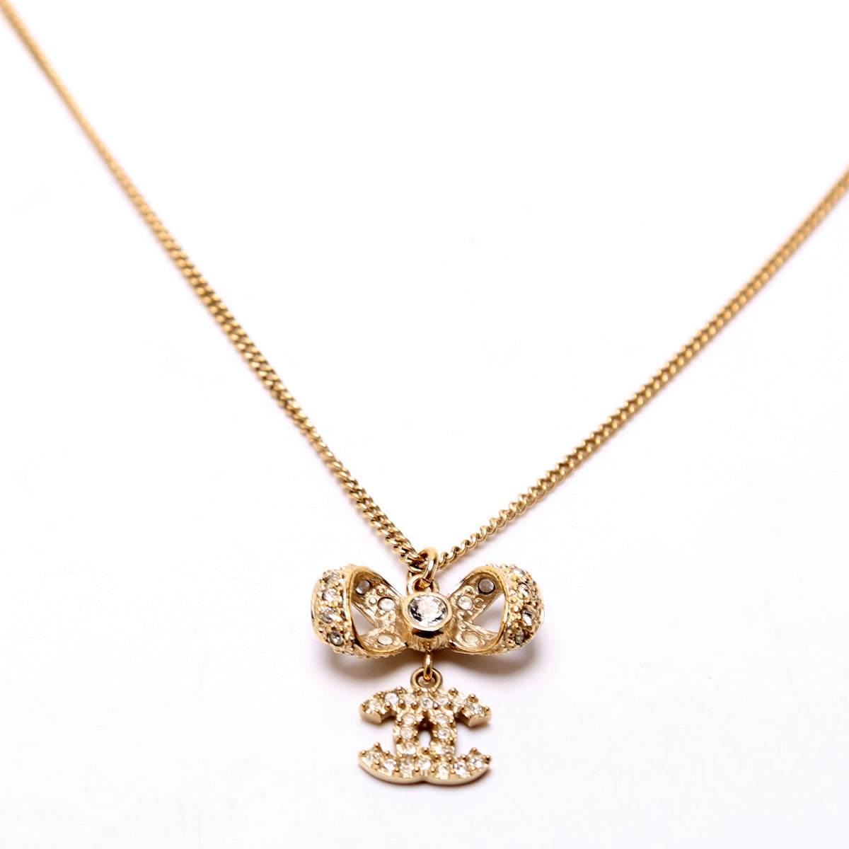 Crystal CC Bow Necklace