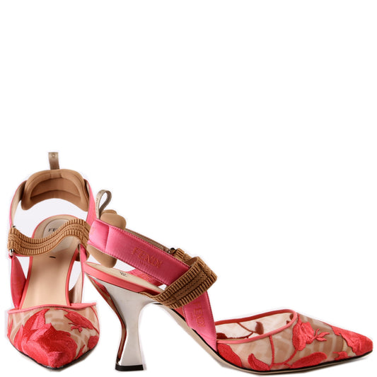 Colibri Fendi Mesh Flower Embroidered Slingback Size 40.5