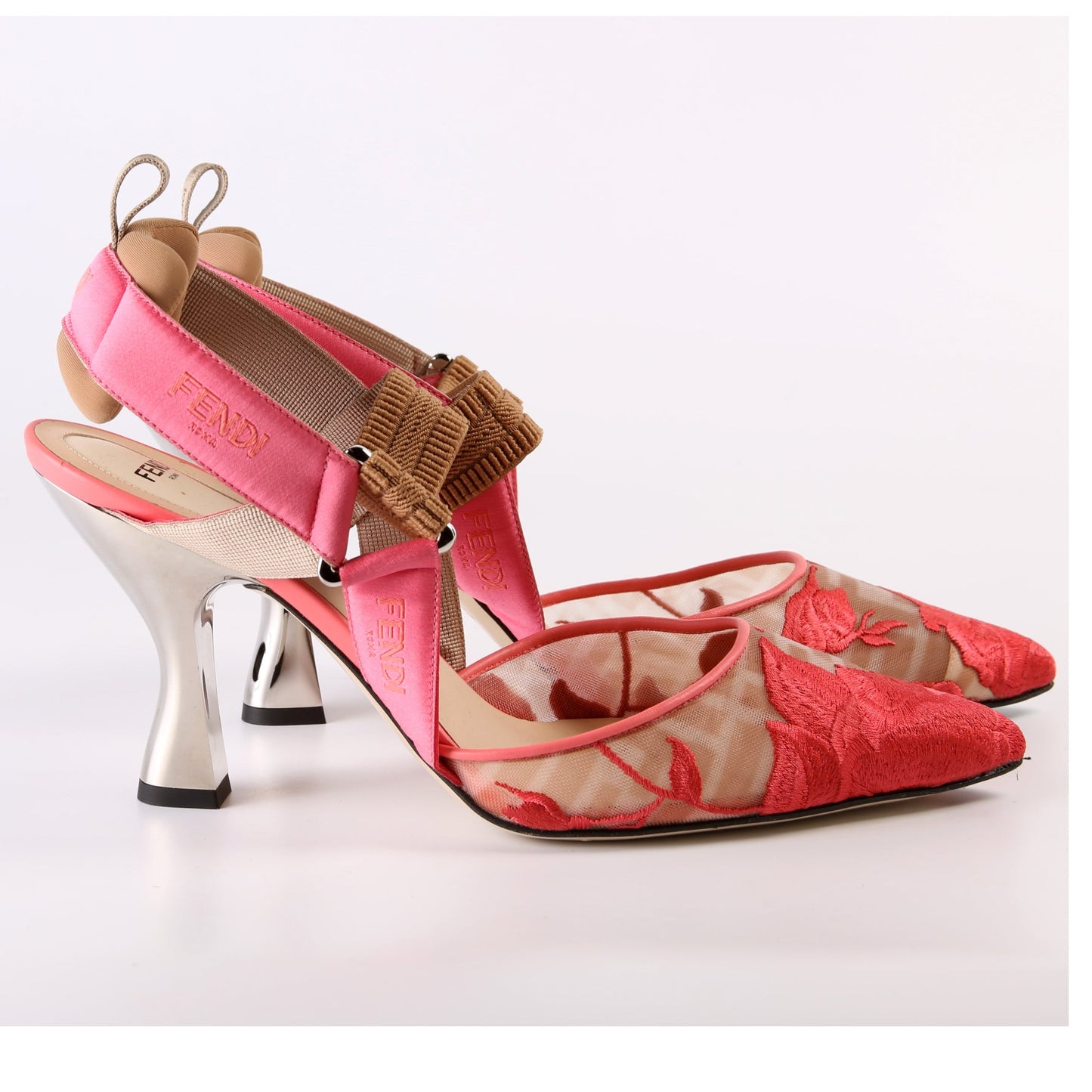 Colibri Fendi Mesh Flower Embroidered Slingback Size 40.5