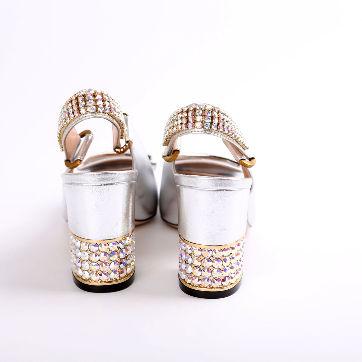 Metallic Nappa Crystal Square Slingback Pumps Size