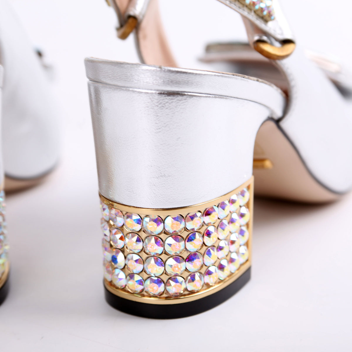 Metallic Nappa Crystal Square Slingback Pumps Size