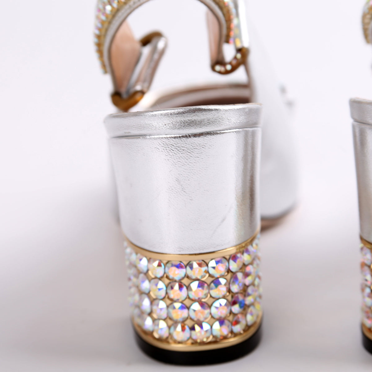 Metallic Nappa Crystal Square Slingback Pumps Size