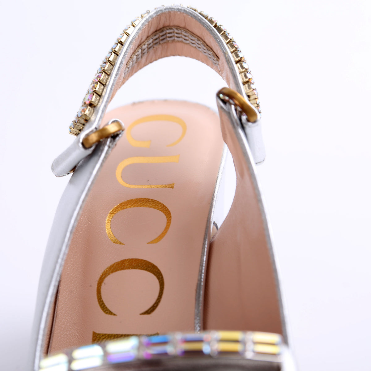 Metallic Nappa Crystal Square Slingback Pumps Size