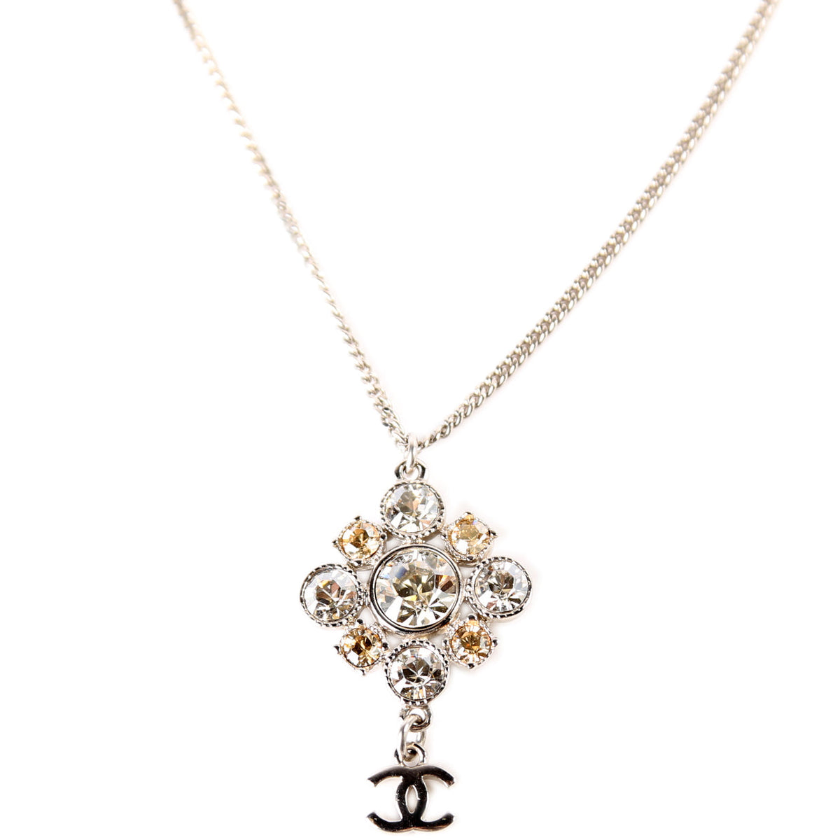 Rhinestone Cluster CC Pendant Necklace