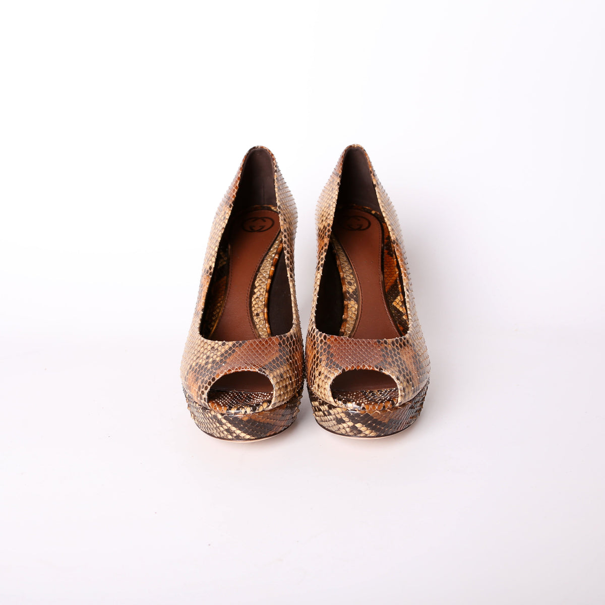 Snakeskin Open Toe Pumps Size .