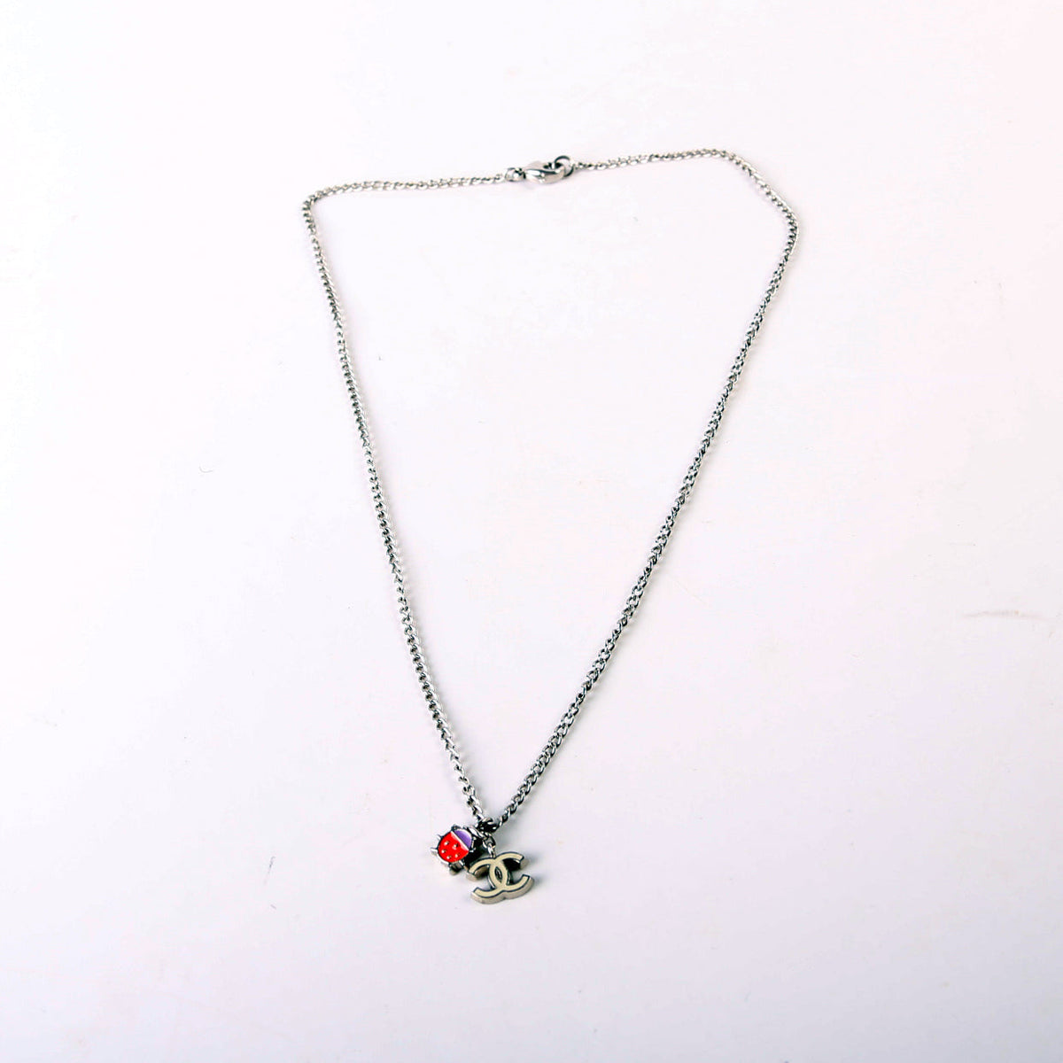 Enamel CC Lady Bug Pendant Necklace