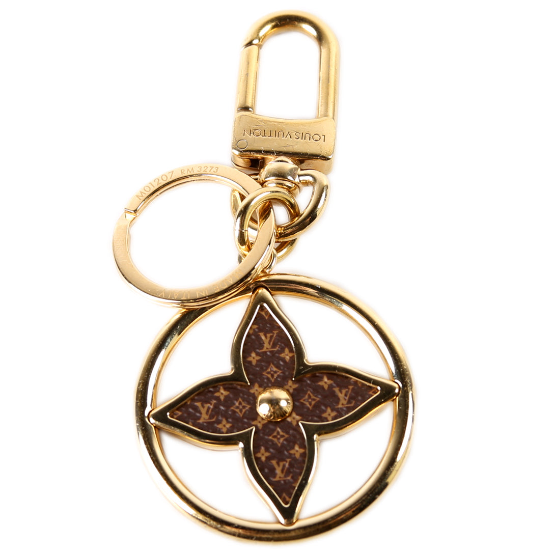 Puzzle Flower Monogram Key Ring Bag Charm Gold