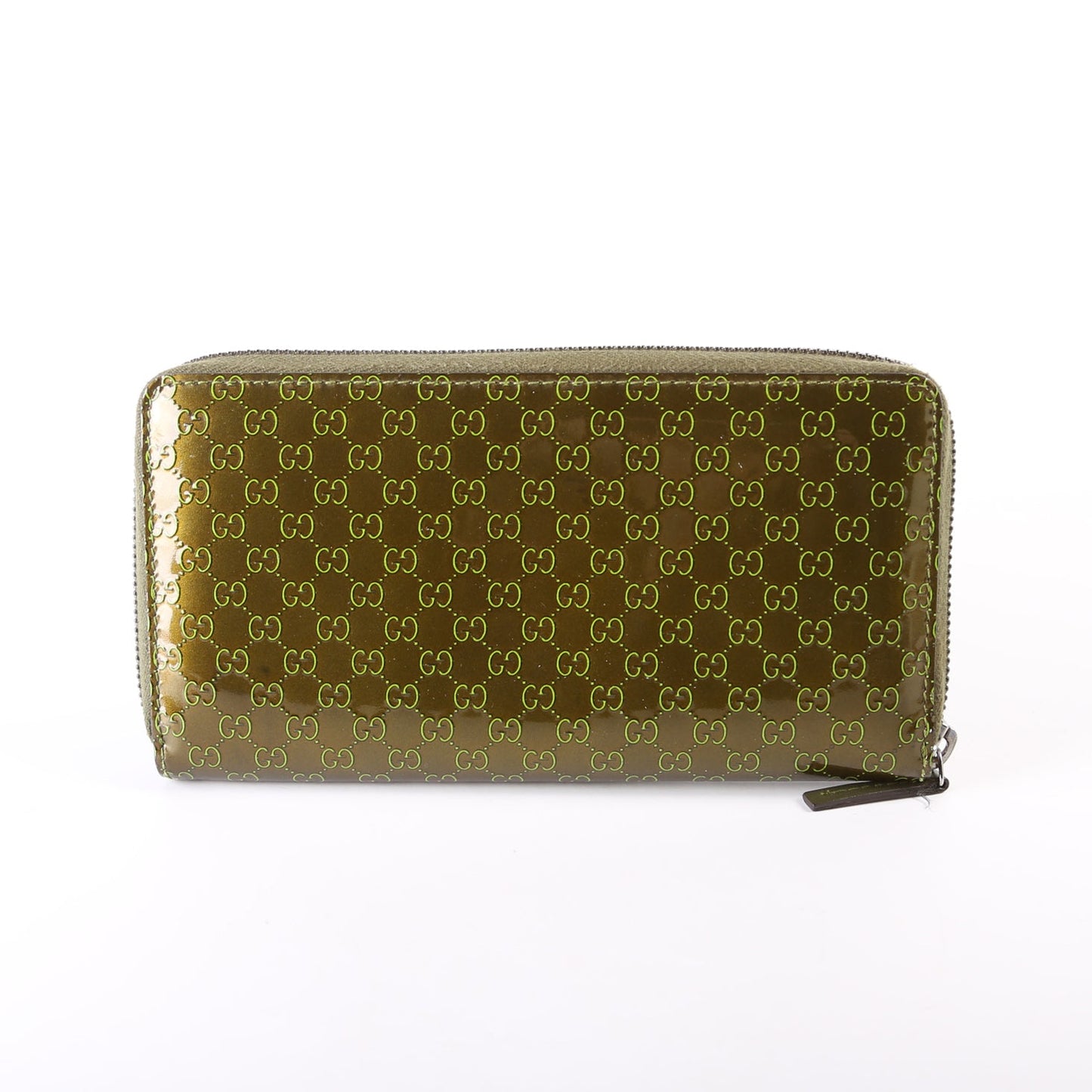 Guccissima Patent Zip Around Wallet Green