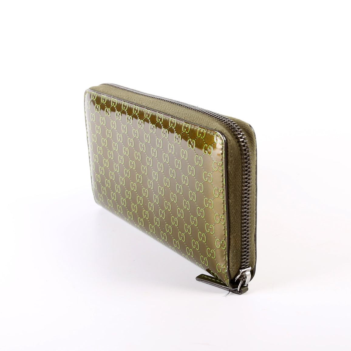 Guccissima Patent Zip Around Wallet Green
