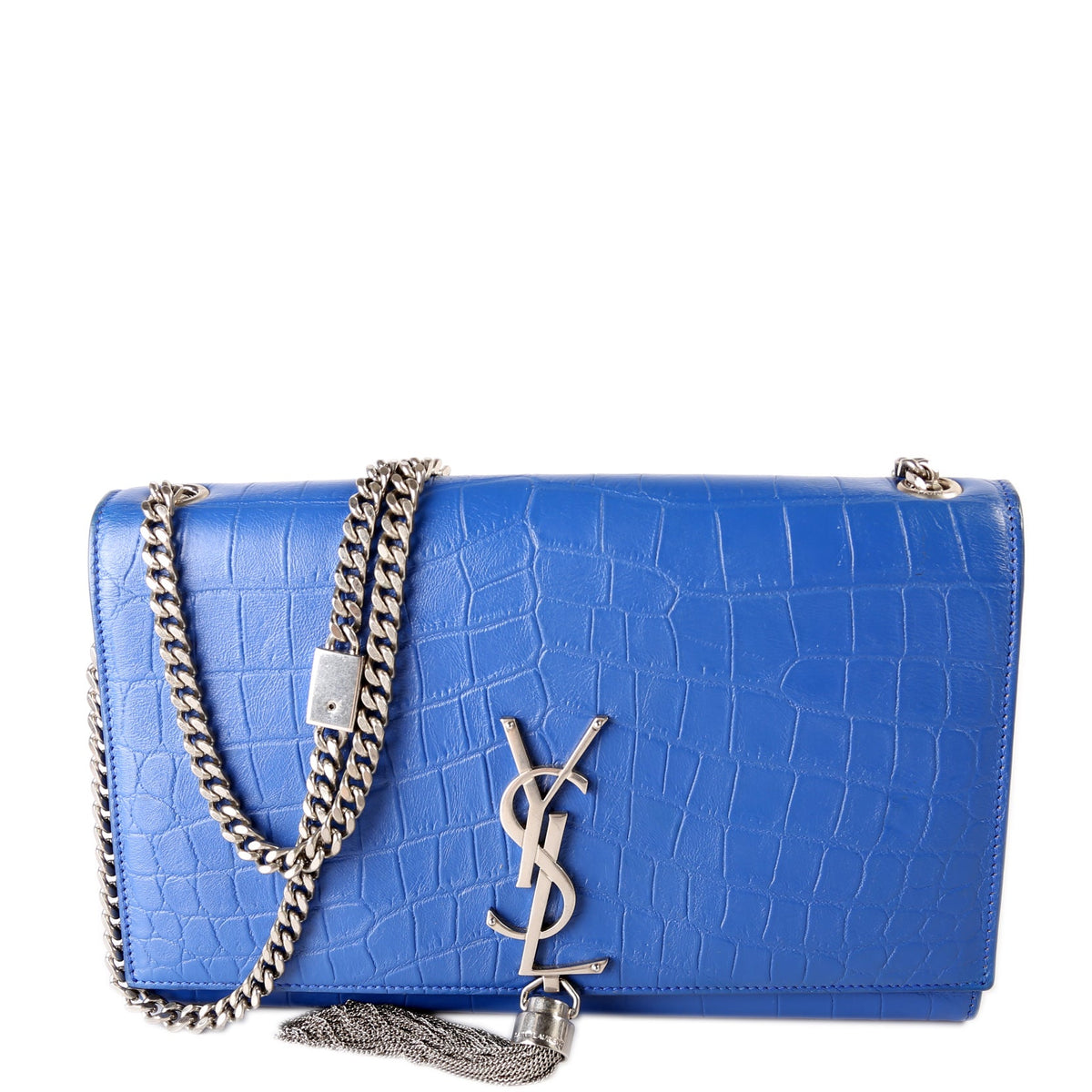 Kate Tassel Satchel Medium Croc Embossed  Blue