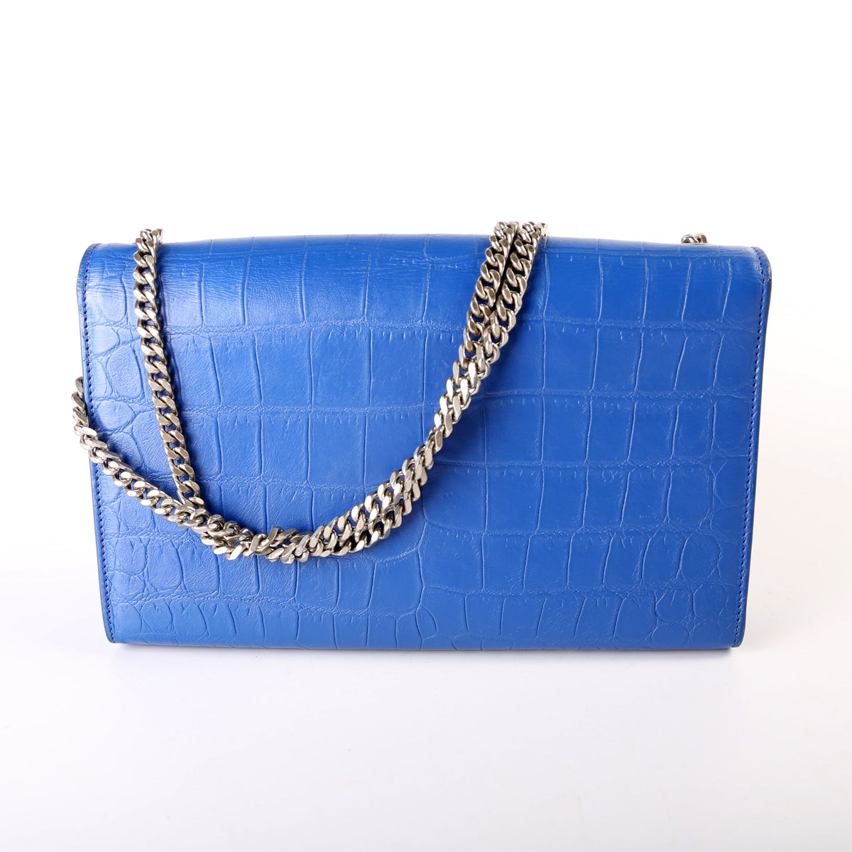 Kate Tassel Satchel Medium Croc Embossed  Blue