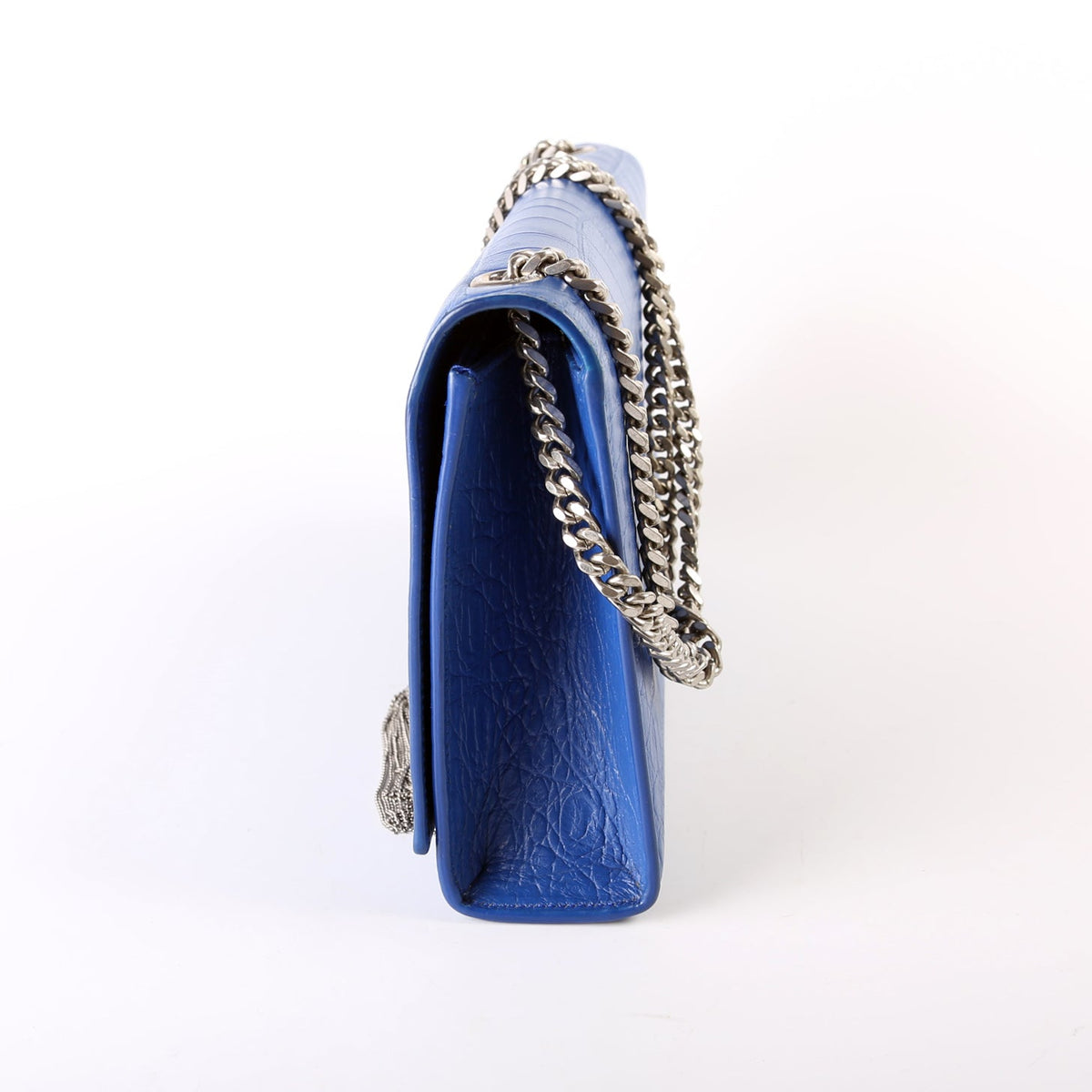 Kate Tassel Satchel Medium Croc Embossed  Blue