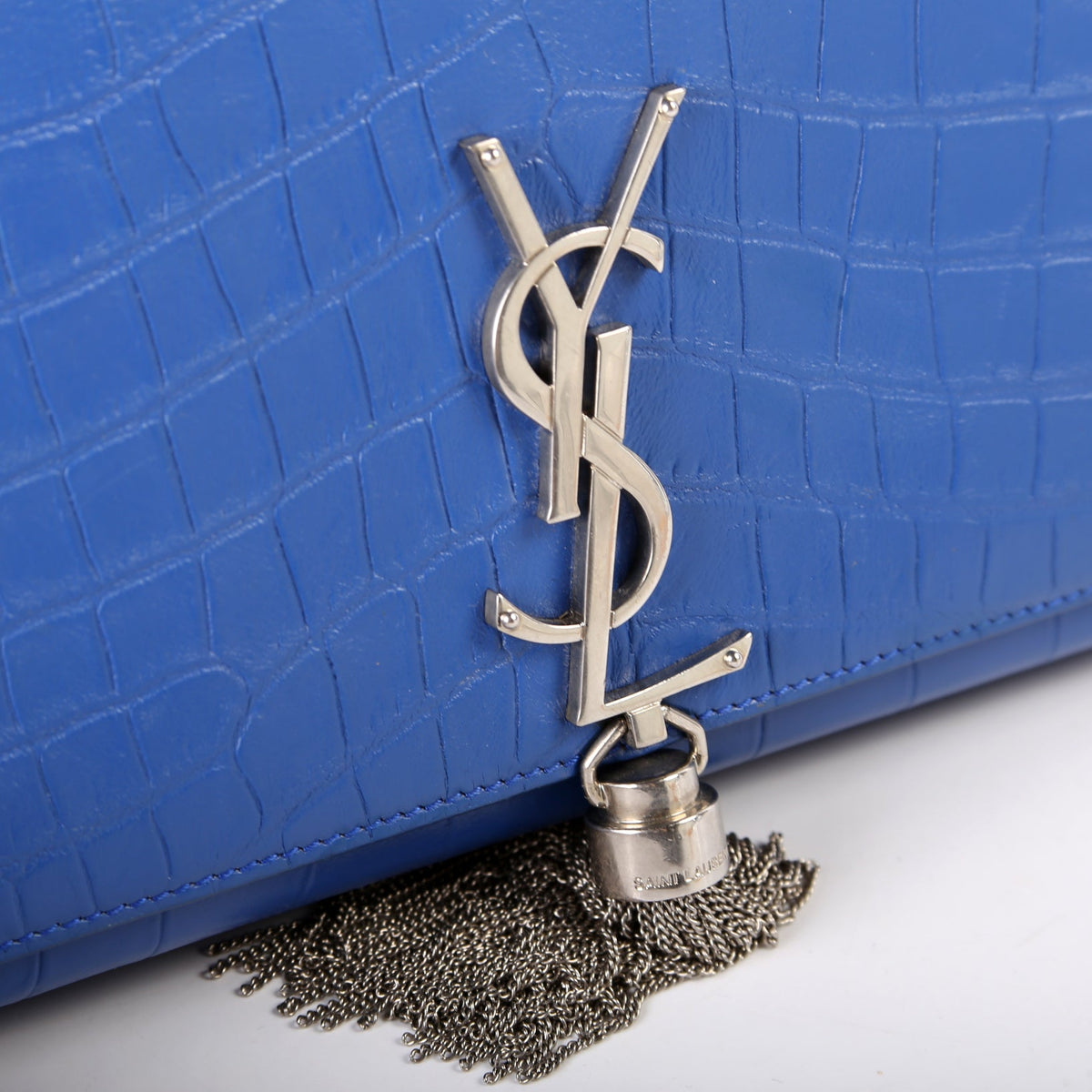 Kate Tassel Satchel Medium Croc Embossed 354119 Blue