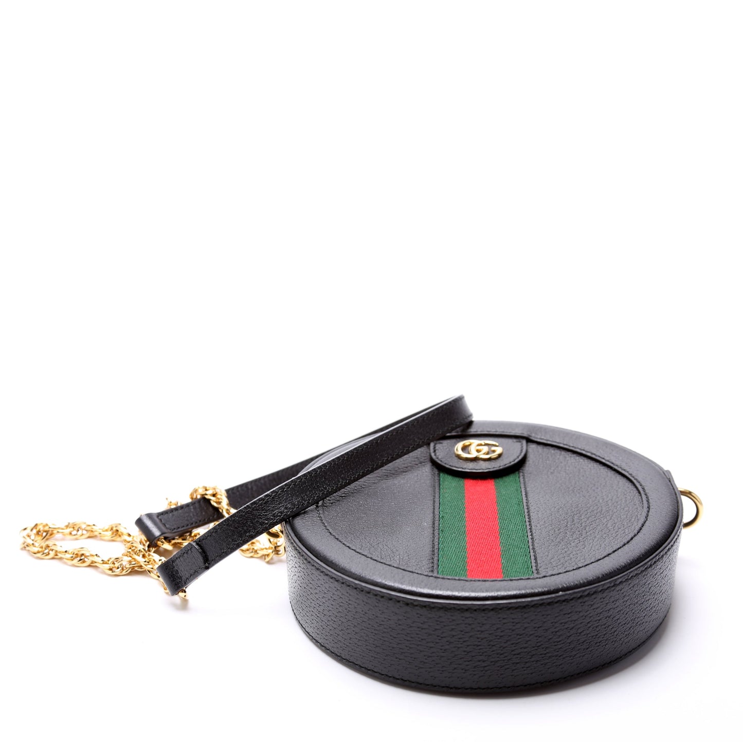 Ophidia Leather Round Small Crossbody Black