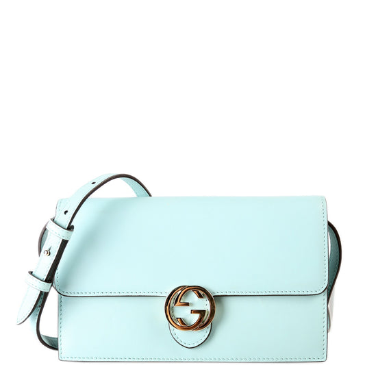 Interlocking G Calfskin Leather Icon Wallet Crossbody Blue