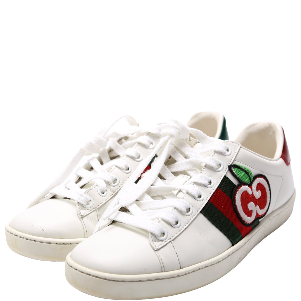 Ace Web Apple Embroidered Leather Sneakers Size