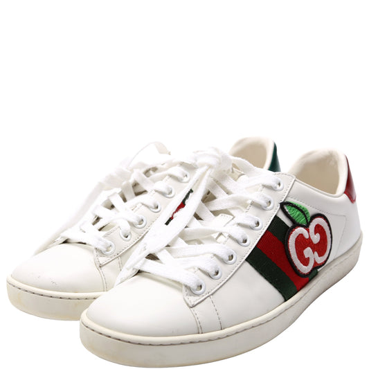 Ace Web Apple Embroidered Leather Sneakers Size