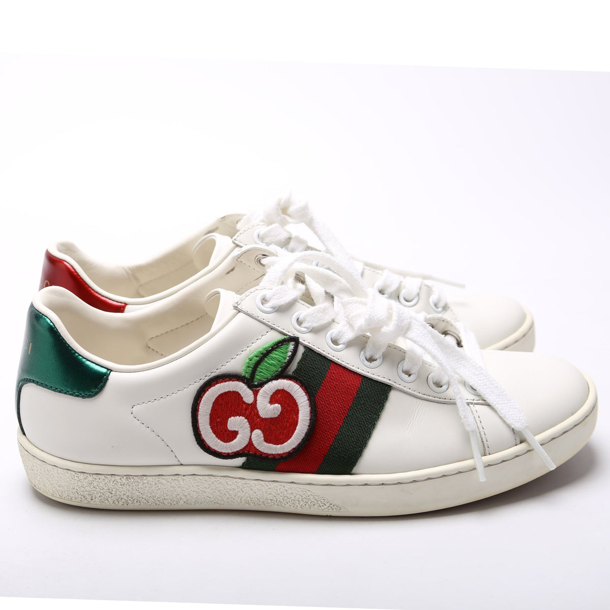 Ace Web Apple Embroidered Leather Sneakers Size