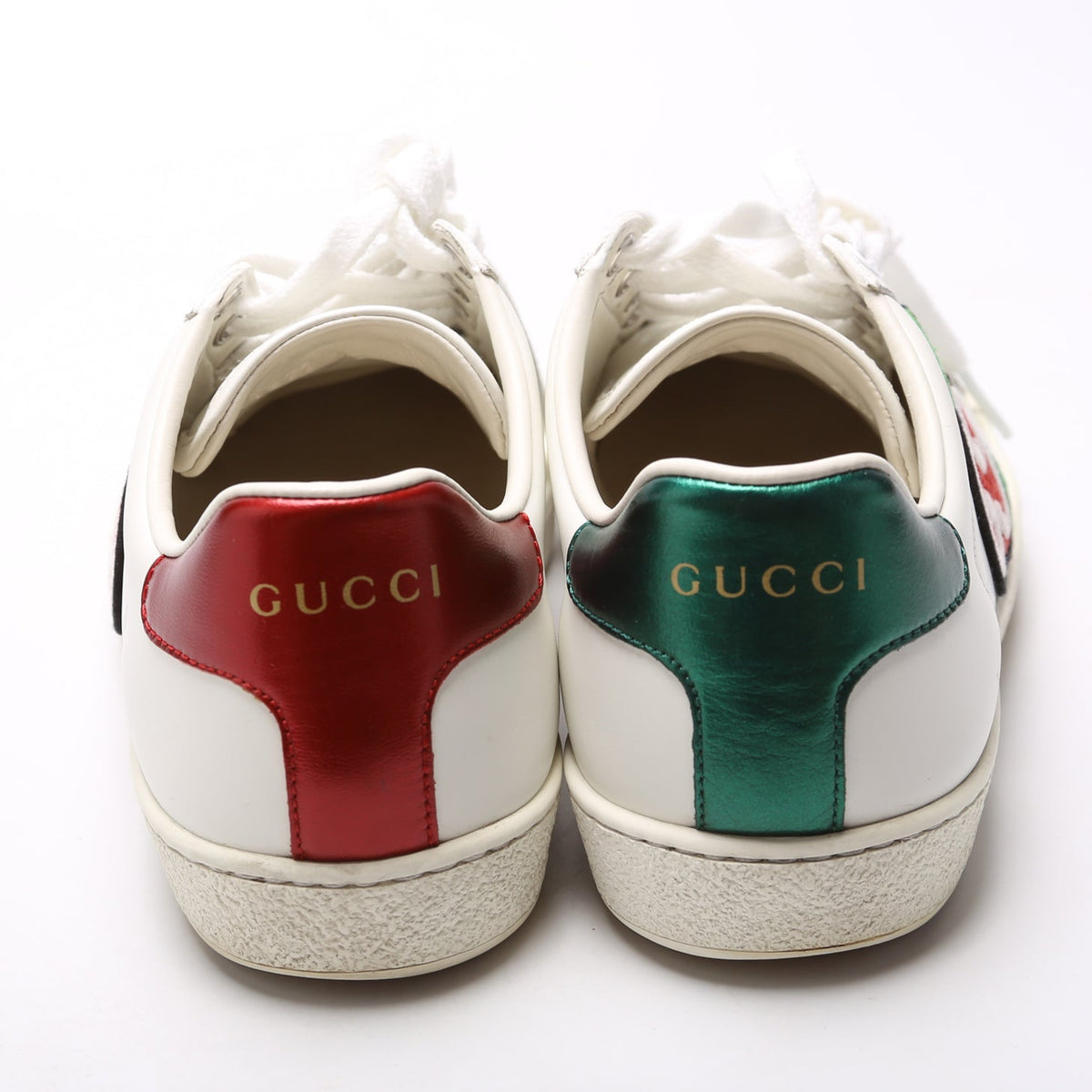 Ace Web Apple Embroidered Leather Sneakers Size