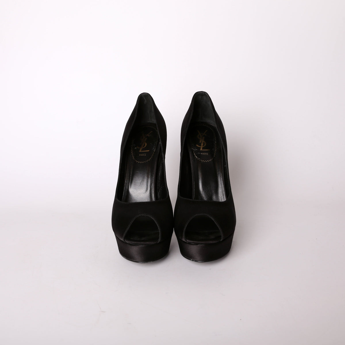 Satin Platform Open-Toe Pumps Size .