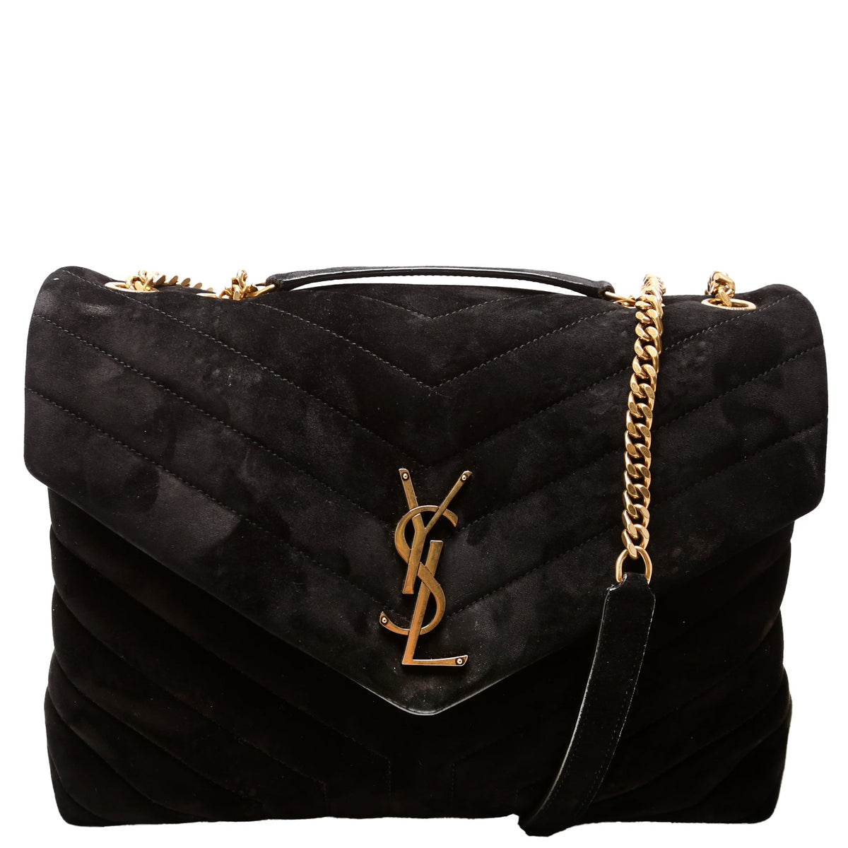 Loulou Medium Quilted Suede  Black