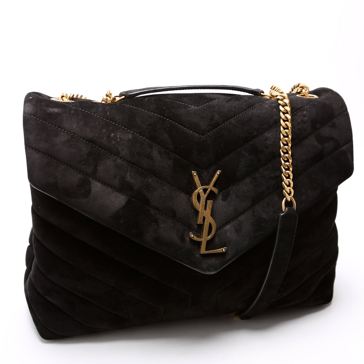 Loulou Medium Quilted Suede  Black